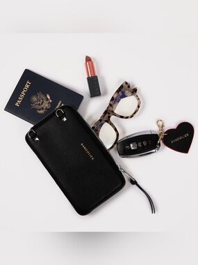 Bandolier EXPANDED POUCH Pebble Leather Expanded Zip Pouch in Black/Silver